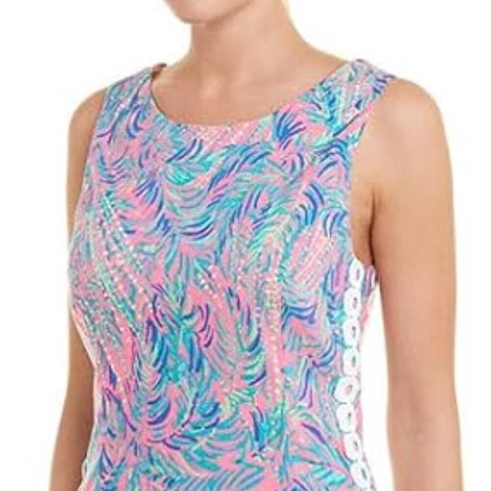 Lilly Pulitzer Pink & Blue Tropical Print Sleeveless Shift Dress - Picture 8 of 8